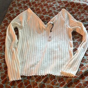 Elegant Cream Stretchy Ribbed Women's Sweater Top sz S Banana Republic NWT